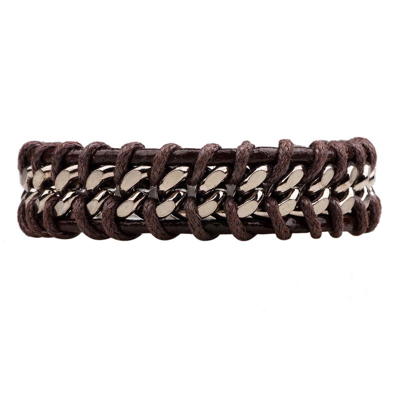 Genuine leather bracelets for men, Japanese Korean personalized iron chain trendy male student bracelets, fashionable and_voghion.com