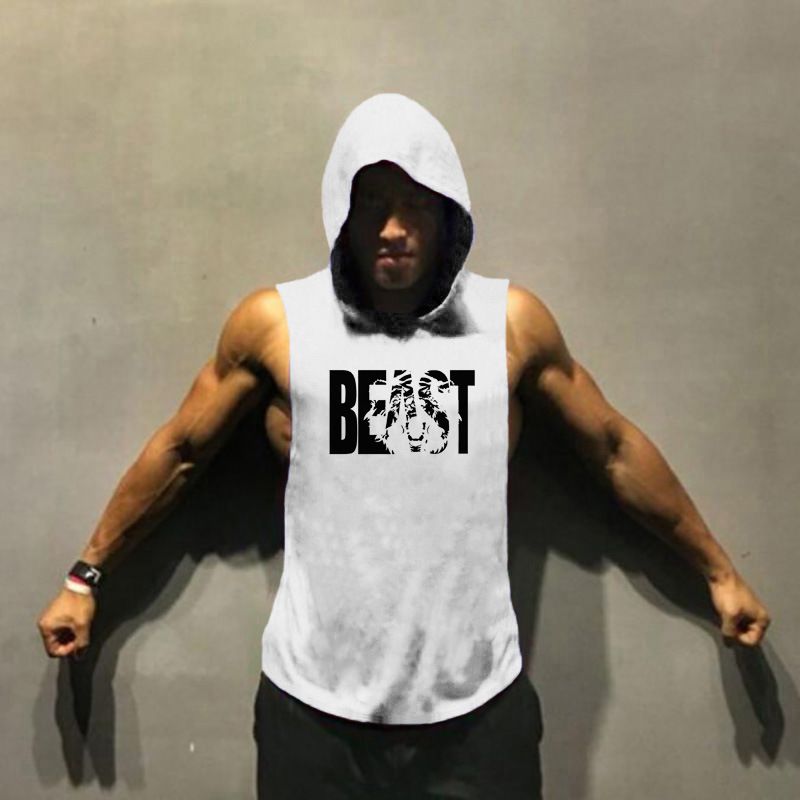 Zomer heren bodybuilding fitness hemdje sportvest met capuchon losse hindernistraining mouwloze top_voghion.com