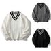 Maglione lavorato a maglia con scollo a V, stile college, per l'autunno, per giovani studenti, uomo_voghion.com