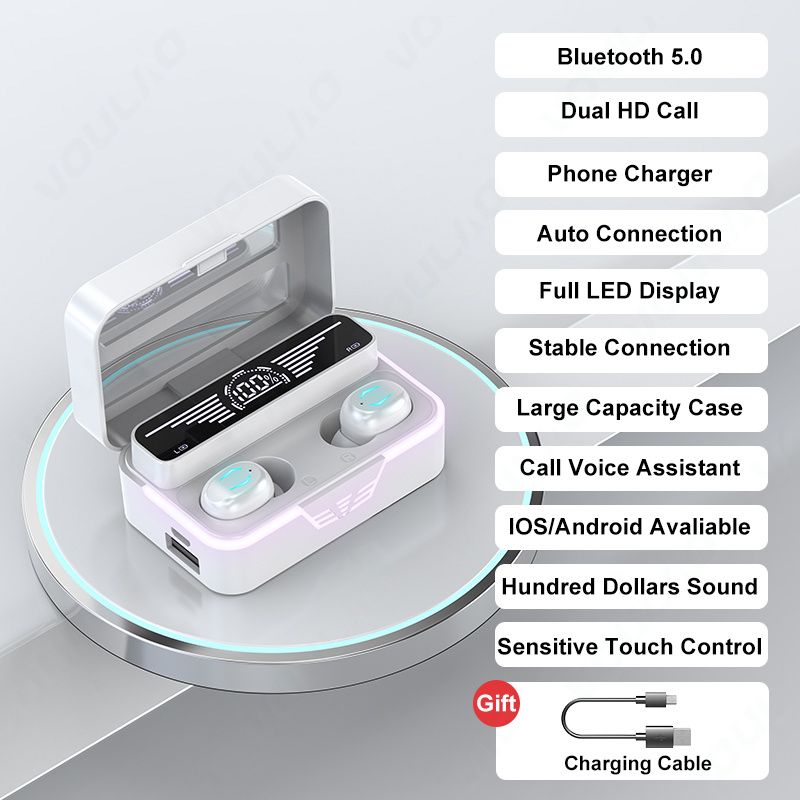 Bluetooth headset touch control zero delay wireless headset with microphone 1800mAh charging box headset_voghion.com