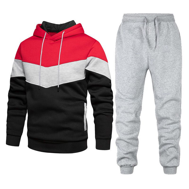 Set sport 2 buc pentru bărbați, la modă, casual, cu glugă, pulover, pantaloni, set din două piese_voghion.com