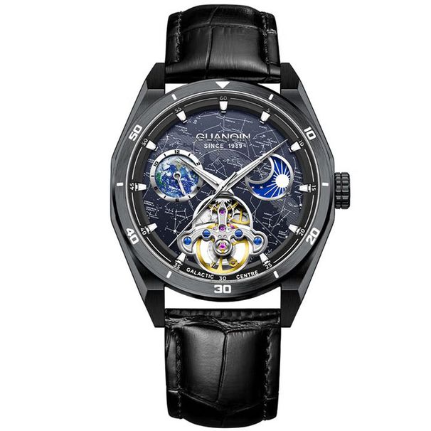 GUANQIN Luxury Mechanical Watch For Man Automatic Tourbillon Moonphase Silicone Leather Strap Leisure Waterproof Luminous Clock_voghion.com