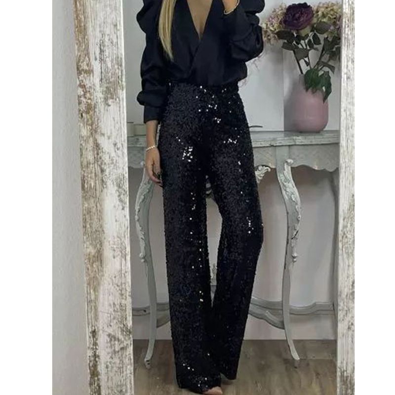 Pantaloni a zampa d'elefante con paillettes, nuovi pantaloni a zampa d'elefante elastici multicolori, primavera ed estate 2024 europei e americani, casual e slim_voghion.com