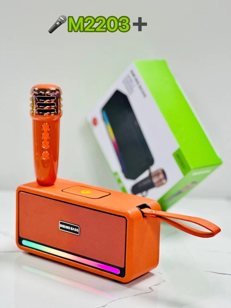 New M2203+KTV wireless Bluetooth microphone KTV outdoor RGB light dual speaker subwoofer_voghion.com