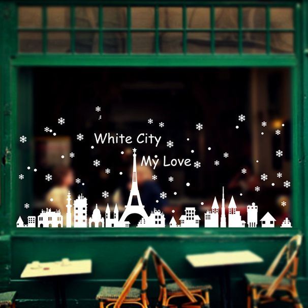 Christmas Glass Scene Setup Wall Festive Atmosphere Garland Decoration Display Window Static Stickers_voghion.com