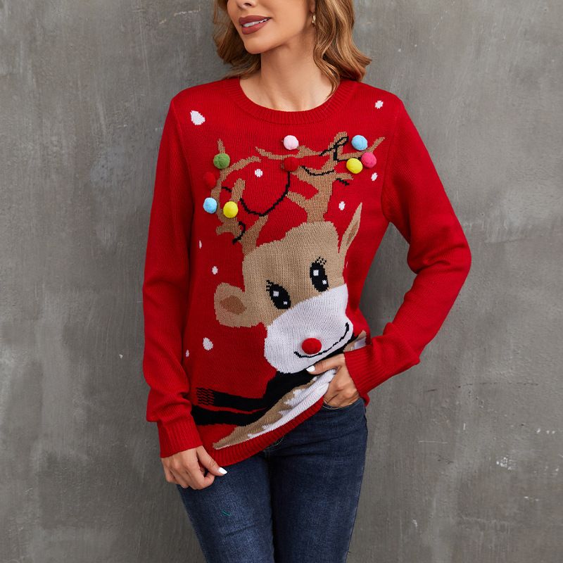 Damenpullover im Lazy-Stil, Weihnachtspullover, Herbst und Winter, lockerer Rundhalspullover_voghion.com