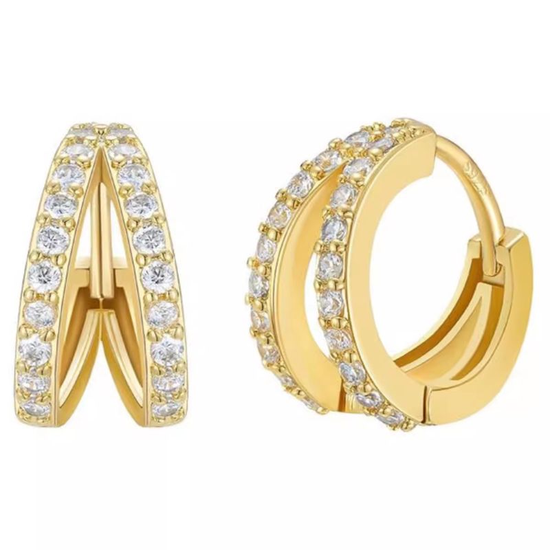 Boucles d'oreilles à double boucle en argent incrustées de diamants de luxe léger, dignes de niche, mode haut de gamme, oreille polyvalente_voghion.com