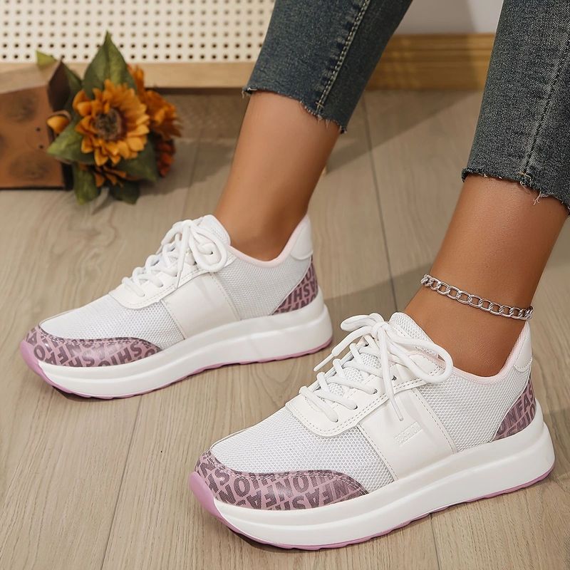 Women's casual flat sports shoes new large size lace-up medium heel large size single shoes_voghion.com