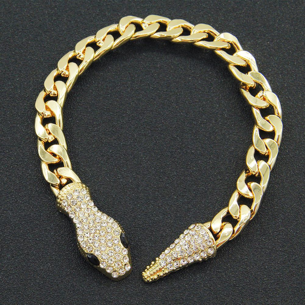 European And American INS Style Cuban Light Luxury Short Full Diamond Snake Head Magnetic Clasp Necklace Unique Niche_voghion.com