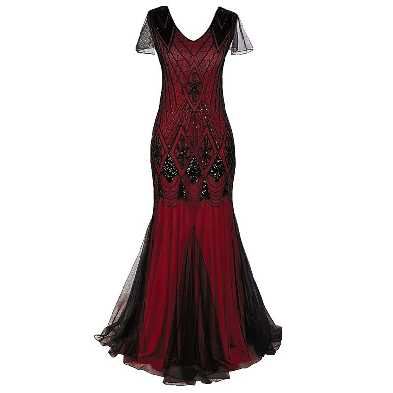 Damen Retro Paillettenkleid Kleid Bankett Leichtes Luxus Party Abendkleid Meerjungfrauenkleid Langer Abschnitt Z GA81_voghion.com