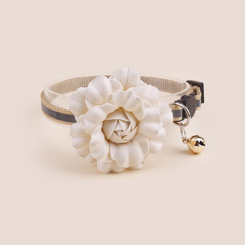 Original Pet Small Fragrance Style Simulated Camellia Fabric Solid Color Flower Cat Collar With Bell Adjustable Neckband_voghion.com