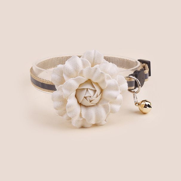 Original Pet Small Fragrance Style Simulated Camellia Fabric Solid Color Flower Cat Collar With Bell Adjustable Neckband_voghion.com