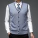 Gilet simple boutonnage bleu marine uni en laine, sans col, décontracté, ajusté, sans capuche, régulier, collection automne-hiver_voghion.com