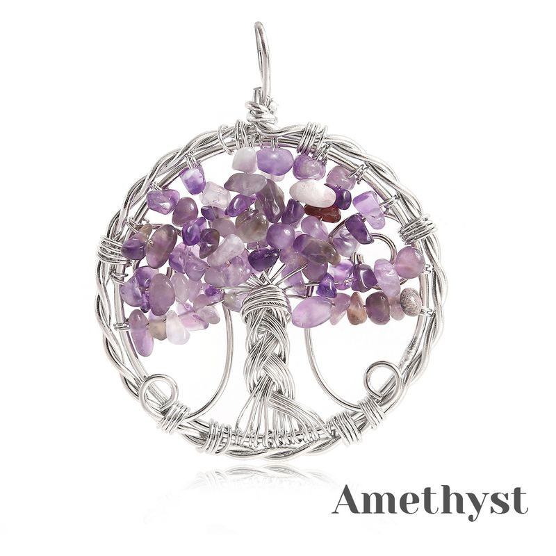 Women's Jewelry Aura Tree Of Life Pendant Copper Wire Twisted Natural Stone Crystal Gravel Fortune Tree Celtic Christmas Gift_voghion.com