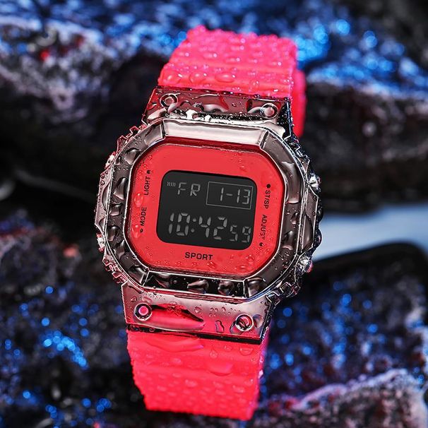 Elektronisk sportsur med enkelt display, firkantet ur, afslappet digitalt modeur til par, modeur_voghion.com