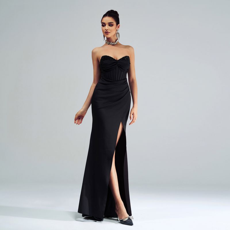 Damenbekleidung Neues High-End-Kleid mit einer Schulter, Wickeldesign, Brust- und Hüftschlitz, Bankett- und Abendkleid, Brautjungfernkleid_voghion.com