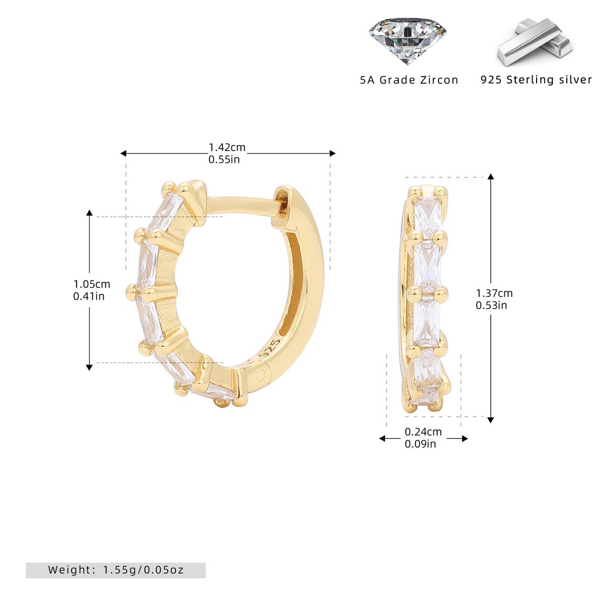 Gioielli da donna in argento sterling S925 con zirconi quadrati di alta qualità, orecchini a fibbia alla moda, versatili e dolci, piccoli e freschi._voghion.com
