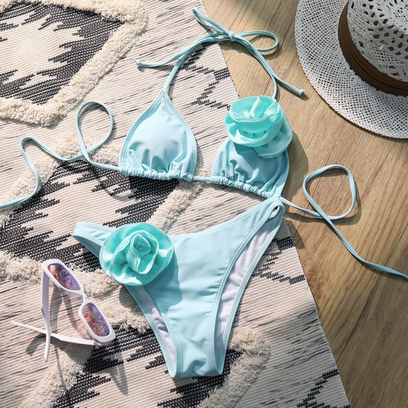 Women's sexy bikini bikini halter neck three-dimensional flower split ladies swimsuit _voghion.com