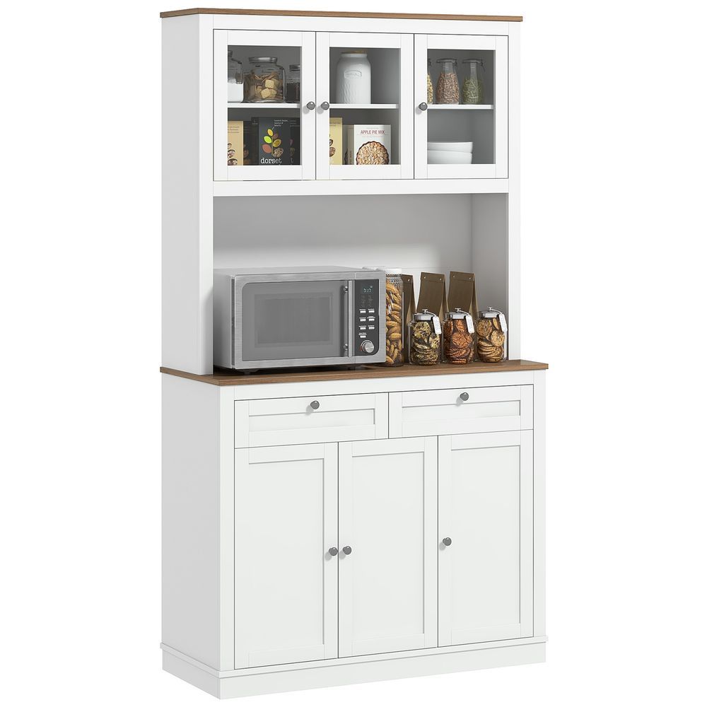 HOMCOM 71' Tall Kitchen Pantry Storage Cabinet With Microwave Stand, Freestanding Buffet With Hutch, 2 Drawers, 5 Doors, Adjustable Shelves And Glas_voghion.com