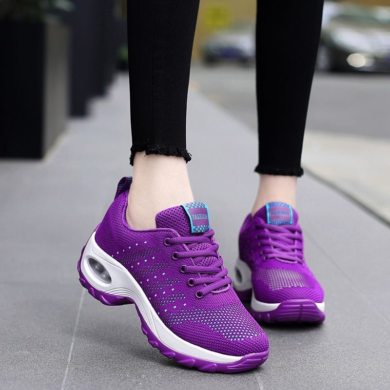 Women's black women's sports mesh running air cushioned height increasing casual shoes, fashionable travel shoes_voghion.com