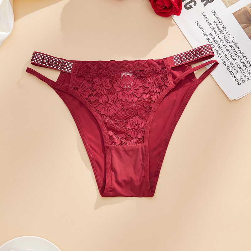 Mutandine sexy in pizzo con spalline in strass, perizoma in rete trasparente a vita bassa, per donna_voghion.com