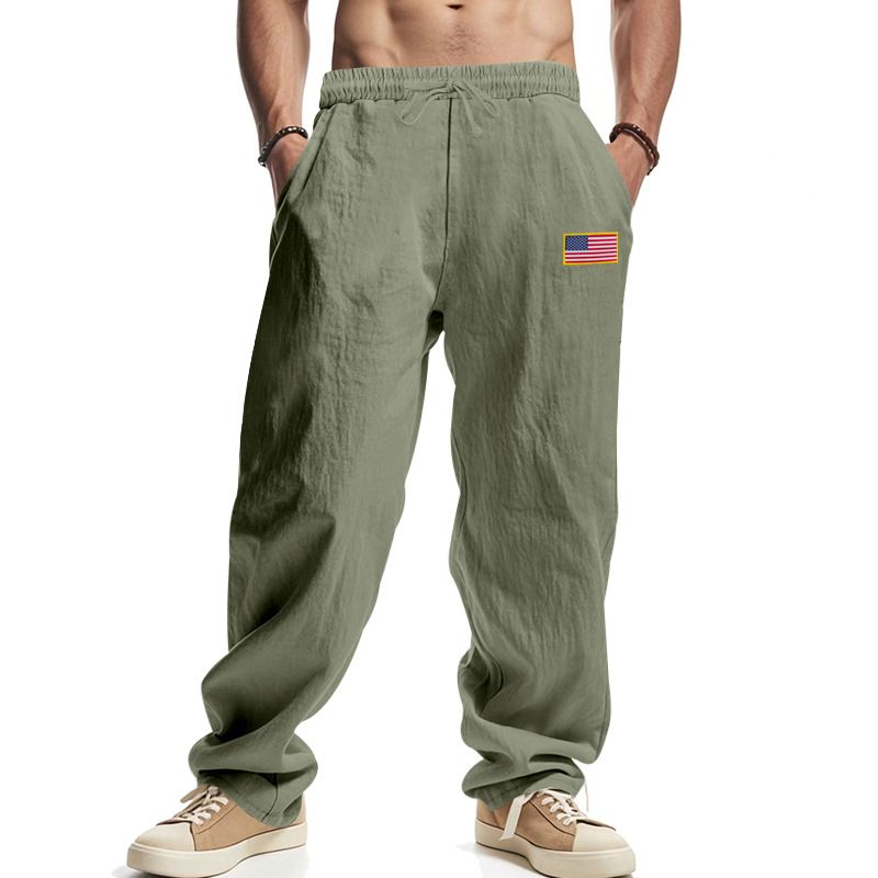 Spodnie męskie Four Seasons New Linen w stylu hip-hopowym Independent Flag z szerokimi nogawkami, w stylu casual dla mężczyzn_voghion.com
