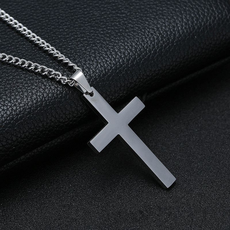 Collana con ciondolo a croce liscia in acciaio inossidabile, vendita calda_voghion.com