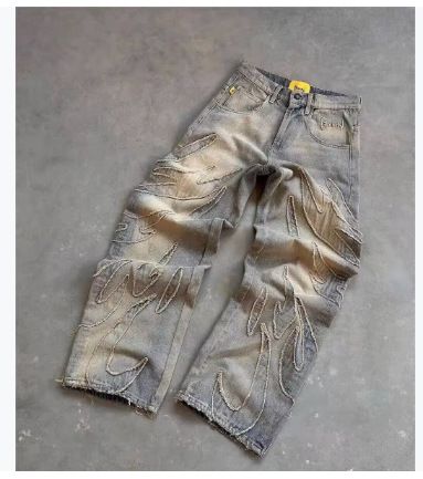 Y2K Retro Denim Jeans – Baggy Hip-Hop-Hose mit Stickerei & Patchwork für Streetwear-Ästhetik_voghion.com