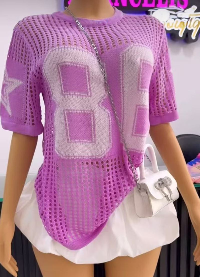 [Jersey]Women's Clothing New Stitching Fashion Versatile Printing Mesh Breathable Sports Style Sweater Short Sleeved Top_voghion.com