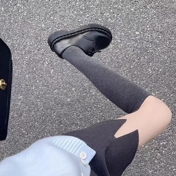 Calzini neri alti fino al ginocchio di alta qualità per donna, in vitello grigio, primavera e autunno, stile coreano, leggermente compressivi, snellenti._voghion.com