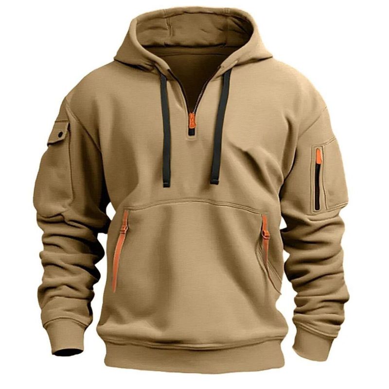 2024 New Trendy European Men's Hoodie with Multiple Zipper Pocket Pullover for Sports and Leisure_voghion.com