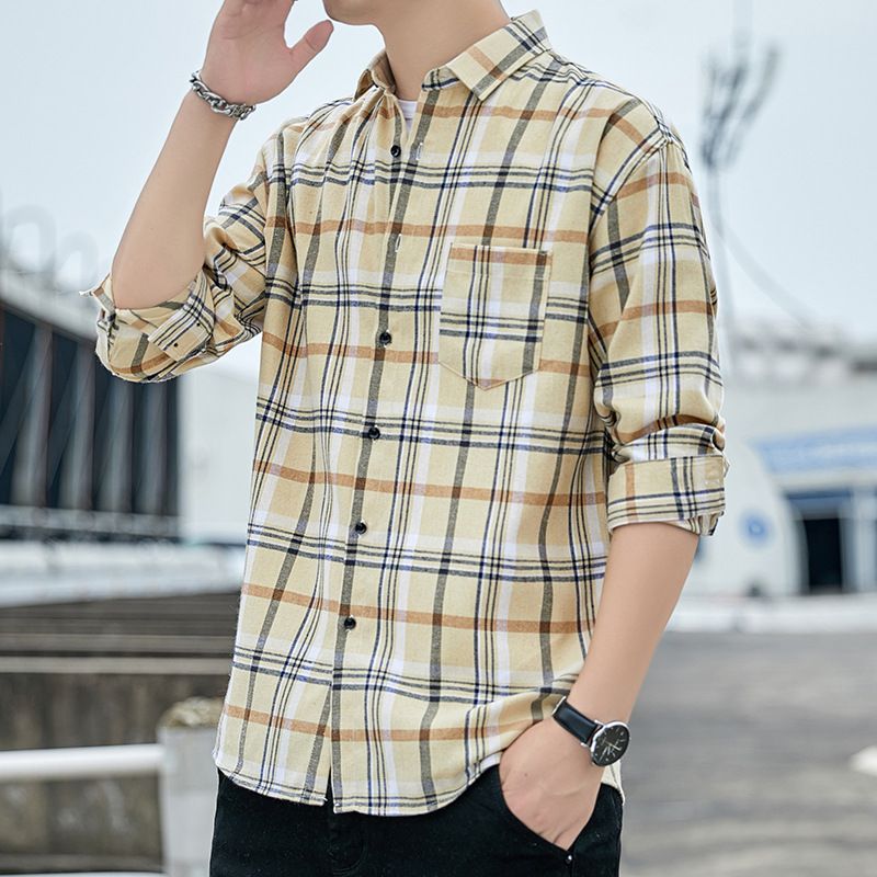 Camicia a quadri da uomo a maniche lunghe, ampia e casual, elegante, comoda, ampia e abbottonata, da indossare tutti i giorni._voghion.com