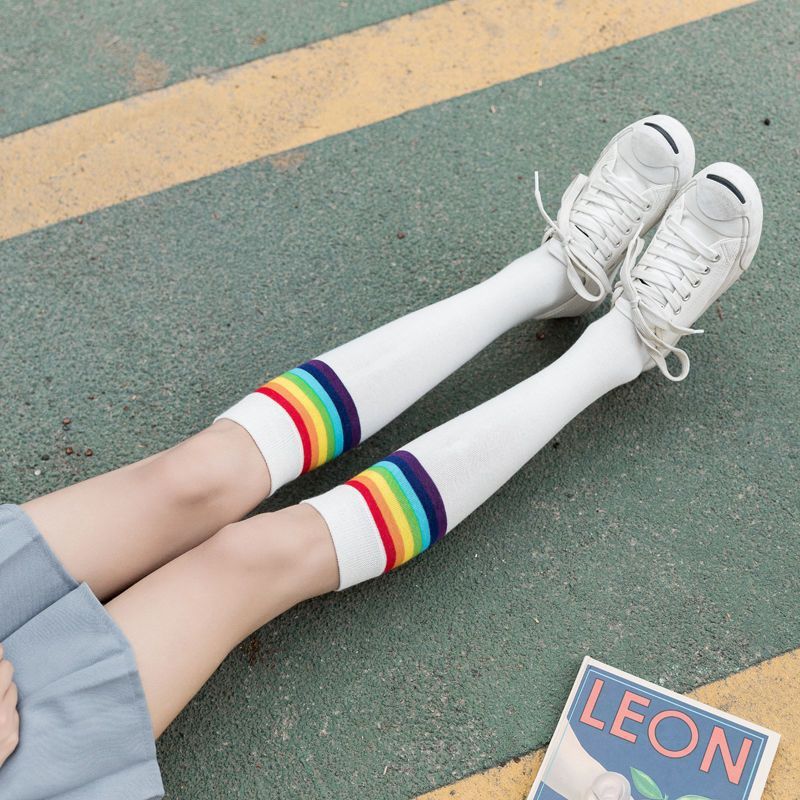 Calf For Women, Mid-Calf, Student Versatile Long Socks, Spring Summer High Tube, Korean Harajuku Style, Rainbow_voghion.com