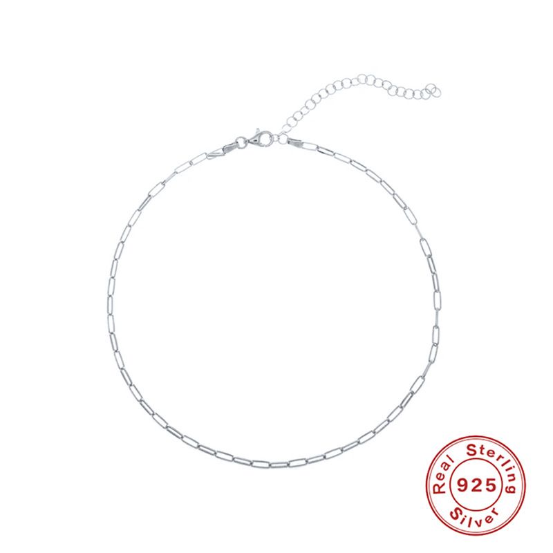 Collana girocollo semplice con graffetta in argento puro, versatile e fai da te, per donna_voghion.com