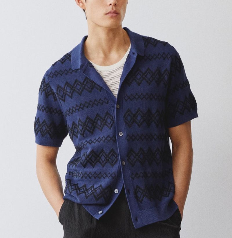 Neues Jacquard-Business-Poloshirt für Herren, gestrickte kurzärmelige Strickjacke_voghion.com
