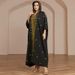 Muslimische Robe für Damen mit V-Ausschnitt, Kapuze und vierseitigem, elastischem Heißprägekleid_voghion.com