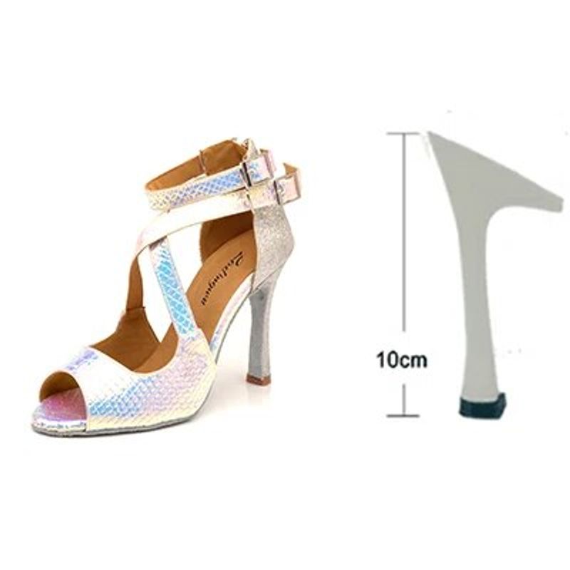 Ladingwu Zapatos de baile latino para mujer, para fiesta, boda, salón de baile, PU con láser y brillo, azul, dorado y plateado_voghion.com