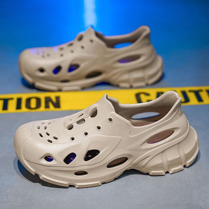 Sandalen Herren 2025 Sommer Dicker Boden Rutschfeste Laufsport Hohl Atmungsaktiv Fahren Outdoor Wasserschuhe Strand Clogs Modisch Vielseitig_voghion.com