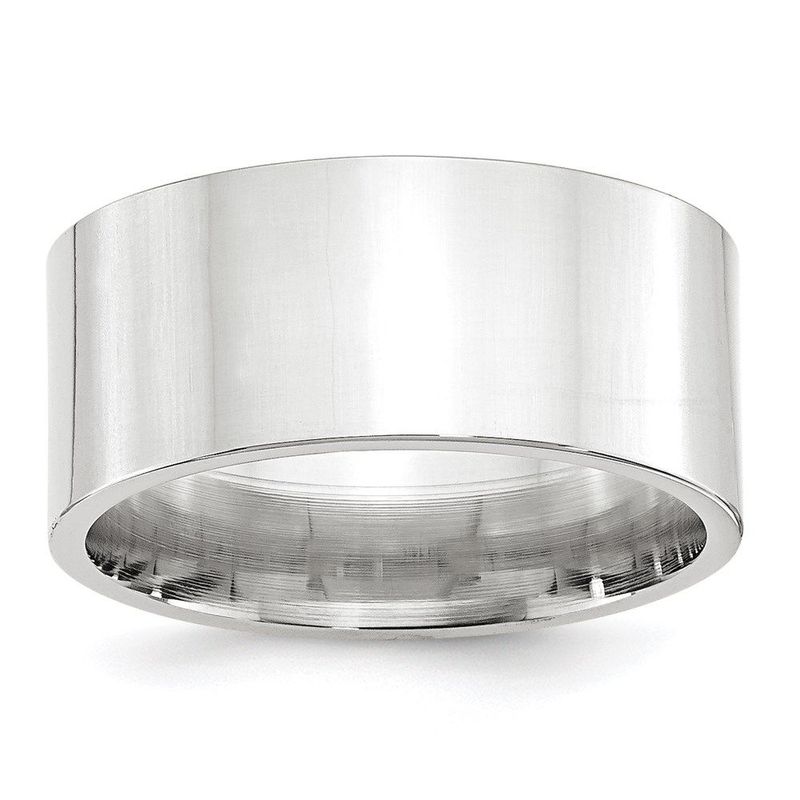 14k White Gold 10mm Standard Weight Flat Comfort Fit Wedding Band Size 13.5_voghion.com