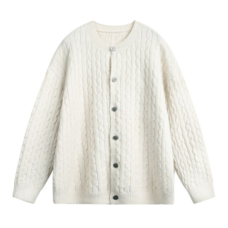 Men's Retro Cable Knit Sweater Cardigan - Solid Color Casual Pullover With Round Neck For Autumn & Winter​_voghion.com