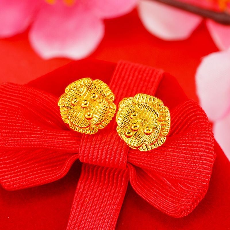 Orecchini da donna in stile etnico, placcati in rame, con fiori veri e semplici orecchini in oro rosa vietnamita._voghion.com