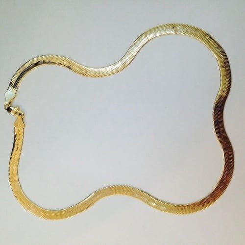 Collana piatta unisex a spina di pesce in oro 14K da 20"_voghion.com