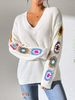 Autumn Winter Women's Top Random Mixed Color Hand Crocheted Patchwork V-Neck Pullover Loose Casual Sweater 675_voghion.com