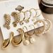 New Inlaid Pearl Women's Earrings Creative French Gold Hoop 9-Piece Set_voghion.com