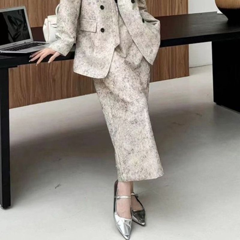 2025 Frühjahrskollektion Elegantes High-End-Feeling Bedruckter V-Ausschnitt-Blazer Hoch taillierter Schlankheitsrock Zweiteiliges Damen-Set_voghion.com