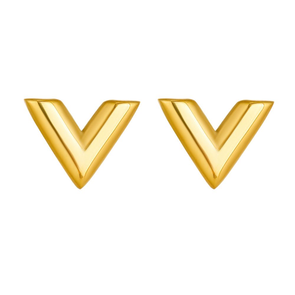 New Jewelry Stainless Steel V Letter Necklace Non-Fading Gold Bracelet Earrings Women's Set T Brand Light Luxury_voghion.com