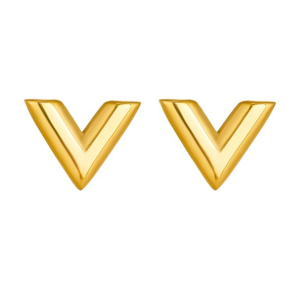 New Jewelry Stainless Steel V Letter Necklace Non-Fading Gold Bracelet Earrings Women's Set T Brand Light Luxury_voghion.com