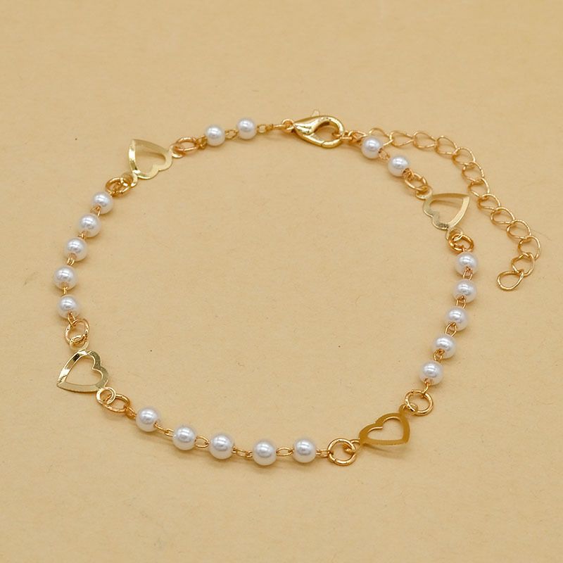 Geometric Peach Heart Pearl Fashion Simple Jewelry Irregular Beach Anklet For Women_voghion.com