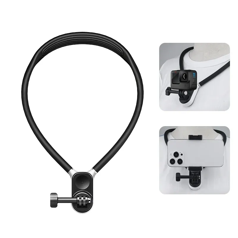 Magnetic Silicone Collar Bracket POV View Mount With Phone Clamp For GoPro/DJI Osmo 360 Action Cameras / Phones_voghion.com