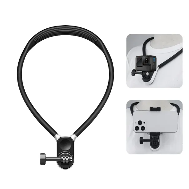 Magnetic Silicone Collar Bracket POV View Mount With Phone Clamp For GoPro/DJI Osmo 360 Action Cameras / Phones_voghion.com